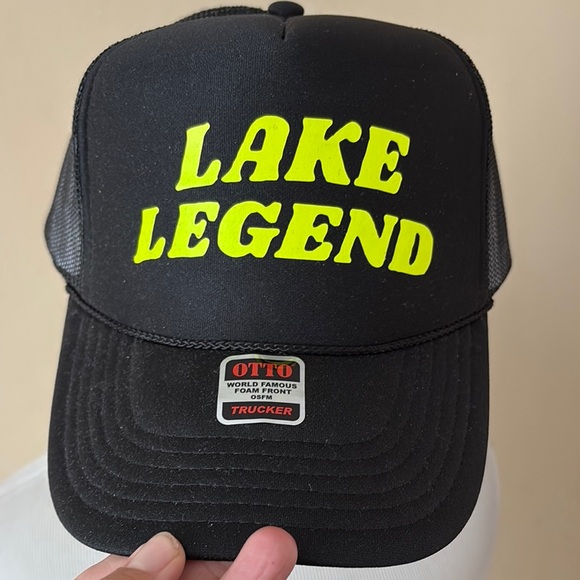 OTTO Accessories - Black Trucker Hat with Yellow 'Lake Legend' Print